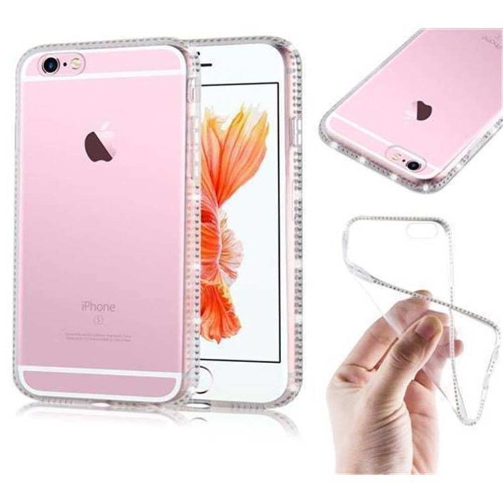 Cadorabo Hülle für Apple iPhone 6 / 6S Schutz Hülle in Weiß Case Cover TPU Silikon Strass Handyhülle Etui