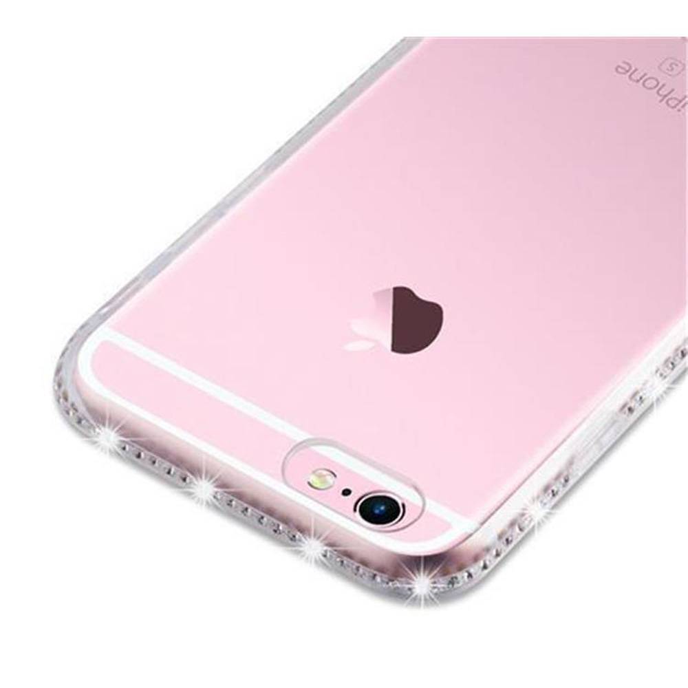 Cadorabo Hülle für Apple iPhone 6 / 6S Schutz Hülle in Weiß Case Cover TPU Silikon Strass Handyhülle Etui