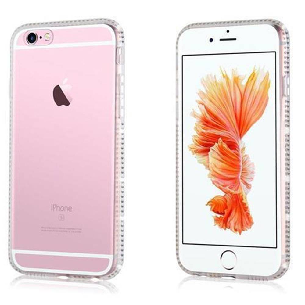 Cadorabo Hülle für Apple iPhone 6 / 6S Schutz Hülle in Weiß Case Cover TPU Silikon Strass Handyhülle Etui