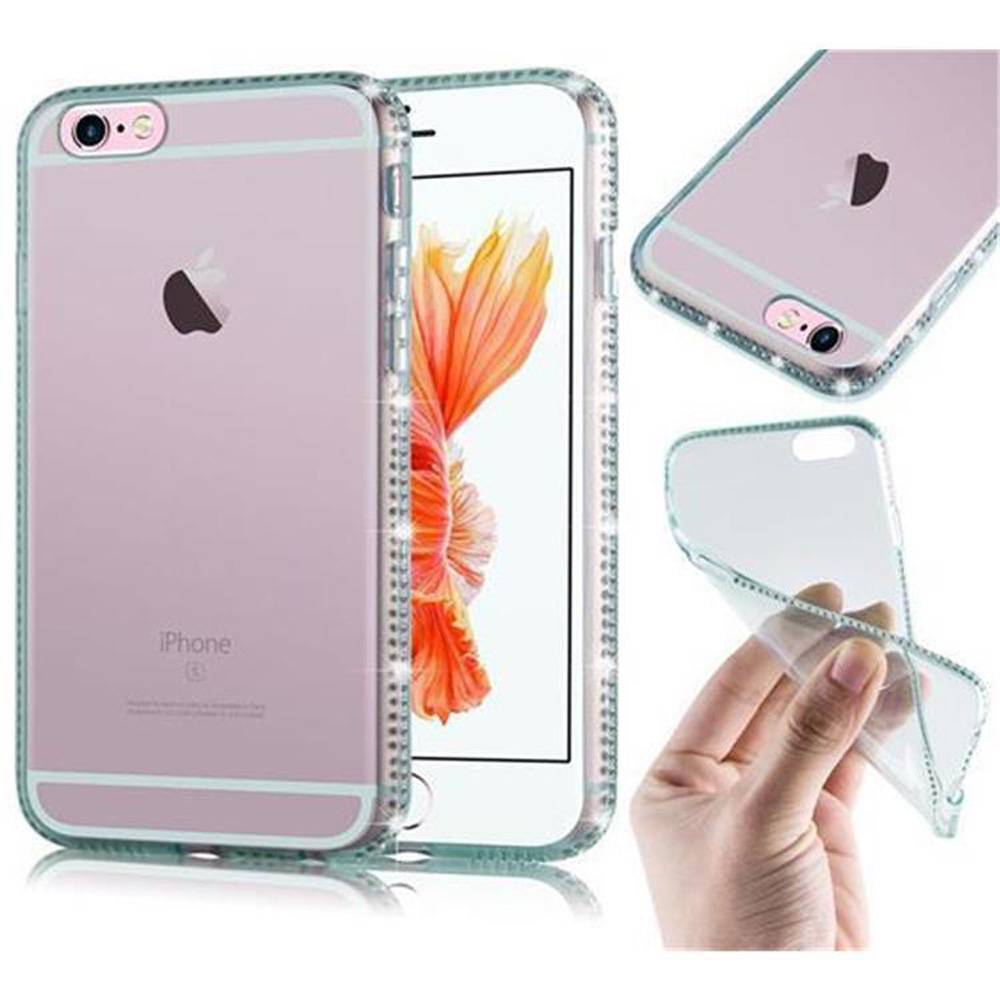 Cadorabo Hülle für Apple iPhone 6 / 6S Schutz Hülle in Grün Case Cover TPU Silikon Strass Handyhülle Etui