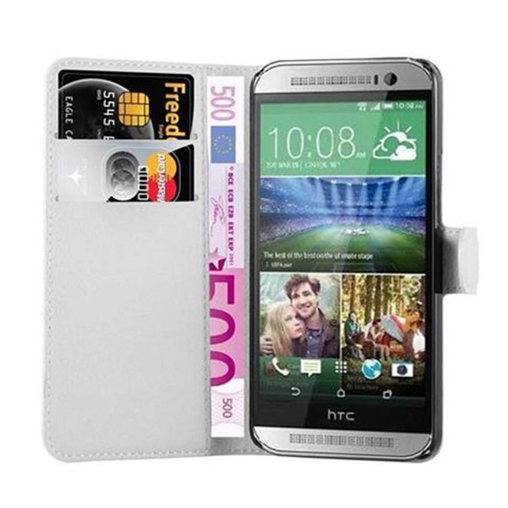 Cadorabo Hülle für HTC ONE M8 MINI Schutz Hülle in Weiß Handyhülle Etui Case Cover Magnetverschluss