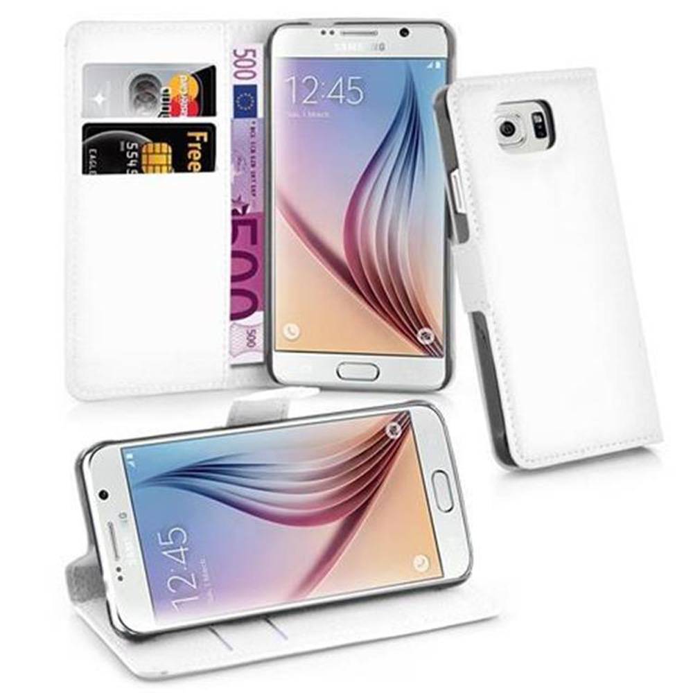 Cadorabo Hülle für Samsung Galaxy S6 Schutz Hülle in Weiß Handyhülle Etui Case Cover Magnetverschluss