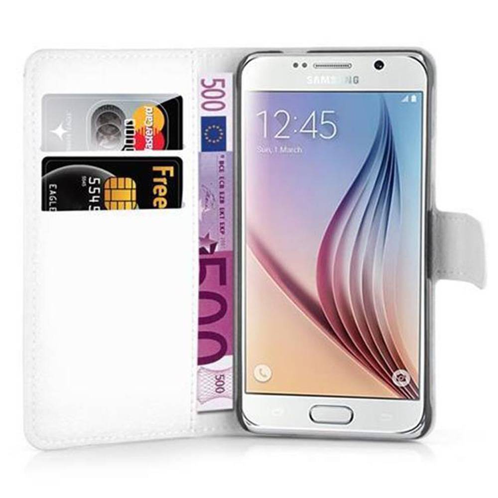 Cadorabo Hülle für Samsung Galaxy S6 Schutz Hülle in Weiß Handyhülle Etui Case Cover Magnetverschluss