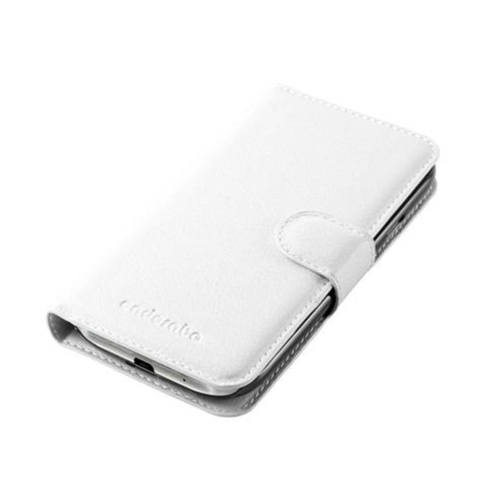 Cadorabo Hülle für Samsung Galaxy S4 MINI Schutz Hülle in Weiß Handyhülle Etui Case Cover Magnetverschluss