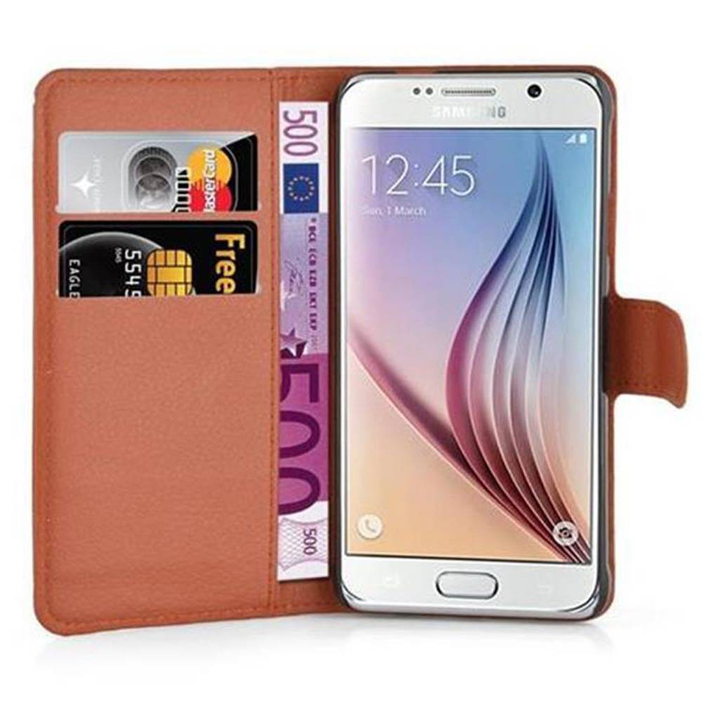 Cadorabo Hülle für Samsung Galaxy S6 Schutz Hülle in Braun Handyhülle Etui Case Cover Magnetverschluss