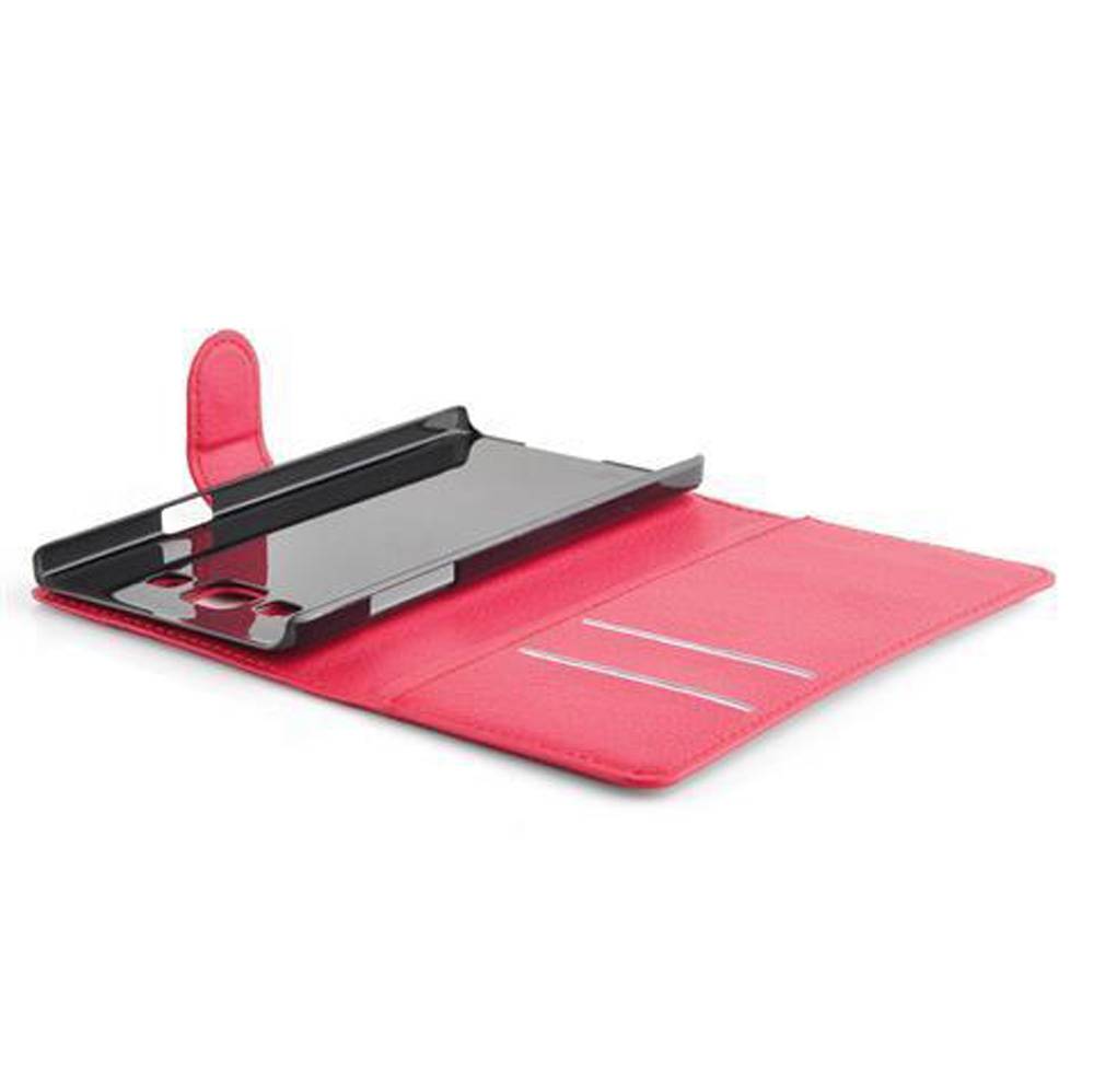 Cadorabo Hülle für Samsung Galaxy J5 2015 Schutz Hülle in Rot Handyhülle Etui Case Cover Magnetverschluss