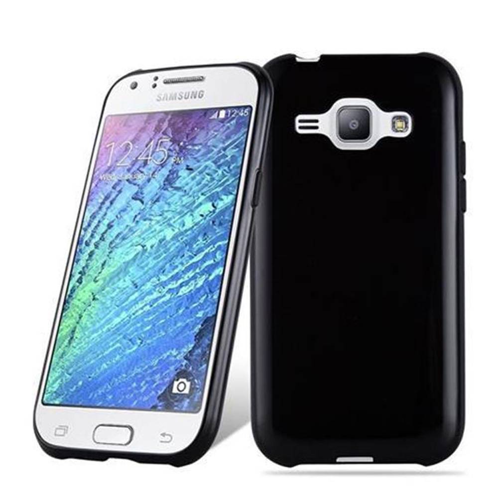 Cadorabo Hülle für Samsung Galaxy J1 2015 Schutz Hülle in Schwarz Schutzhülle TPU Silikon Cover Etui Case
