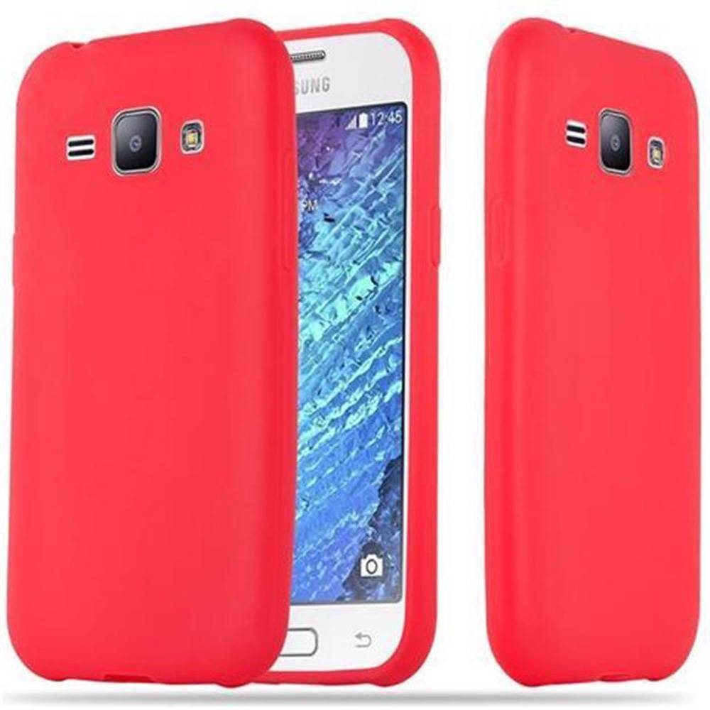 Cadorabo Hülle für Samsung Galaxy J1 2015 Schutzhülle in Rot Handyhülle TPU Silikon Etui Case Cover