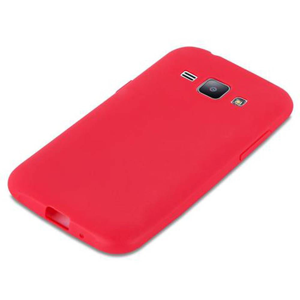 Cadorabo Hülle für Samsung Galaxy J1 2015 Schutzhülle in Rot Handyhülle TPU Silikon Etui Case Cover