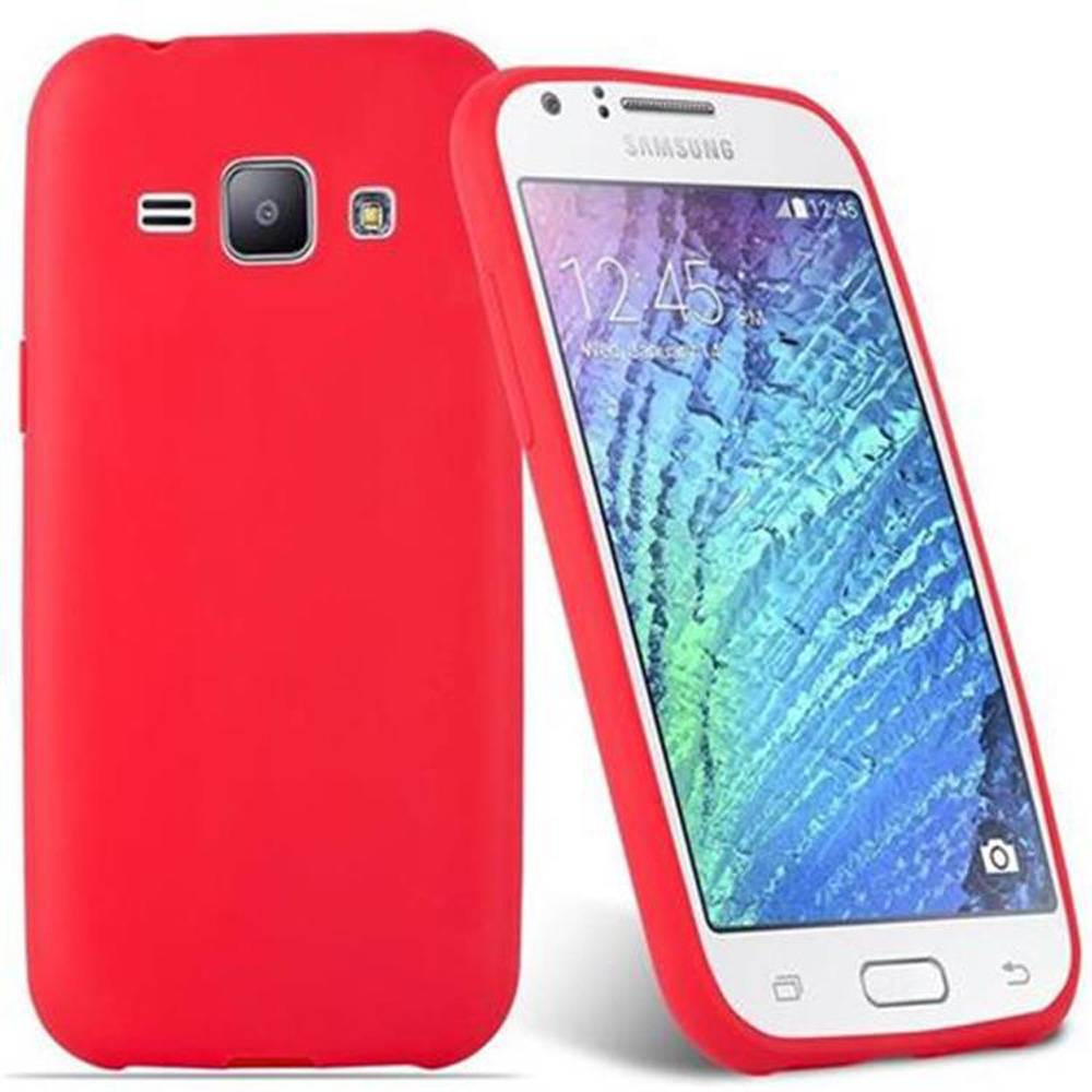 Cadorabo Hülle für Samsung Galaxy J1 2015 Schutzhülle in Rot Handyhülle TPU Silikon Etui Case Cover