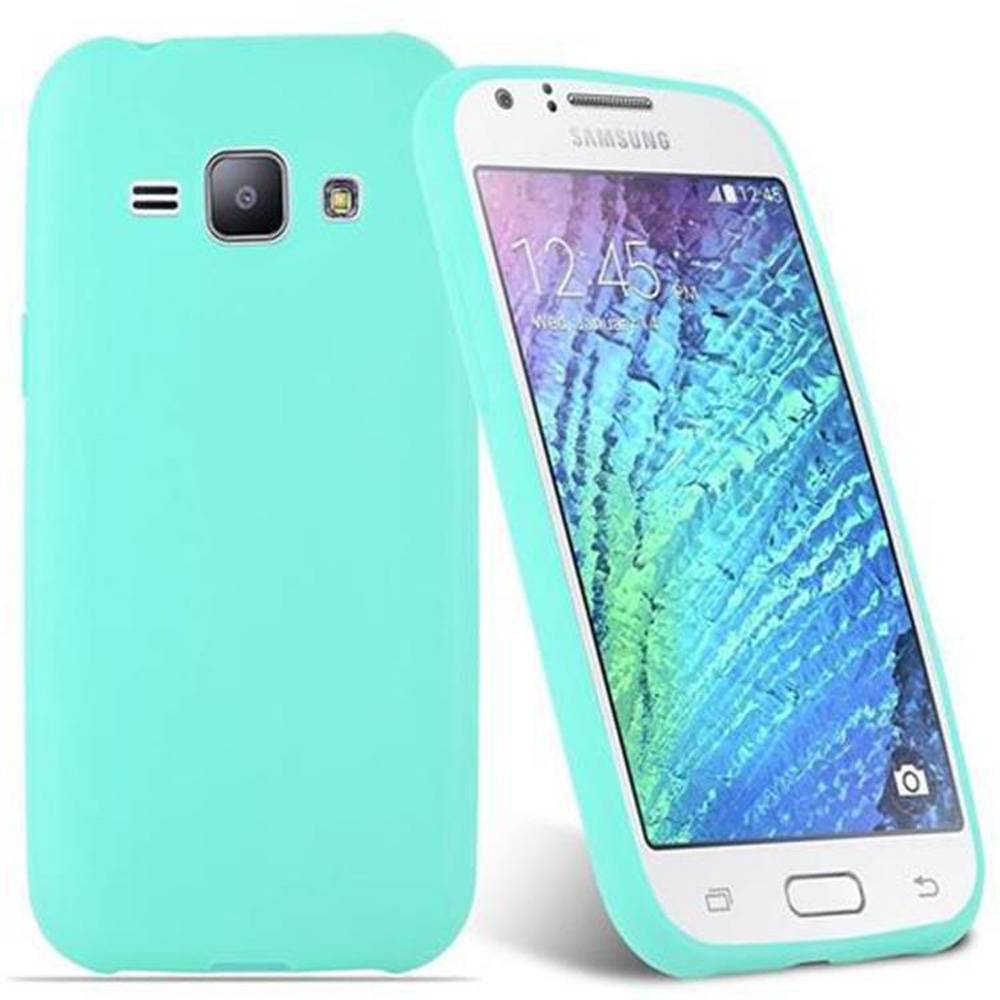 Cadorabo Hülle für Samsung Galaxy J1 2015 Schutzhülle in Blau Handyhülle TPU Silikon Etui Case Cover