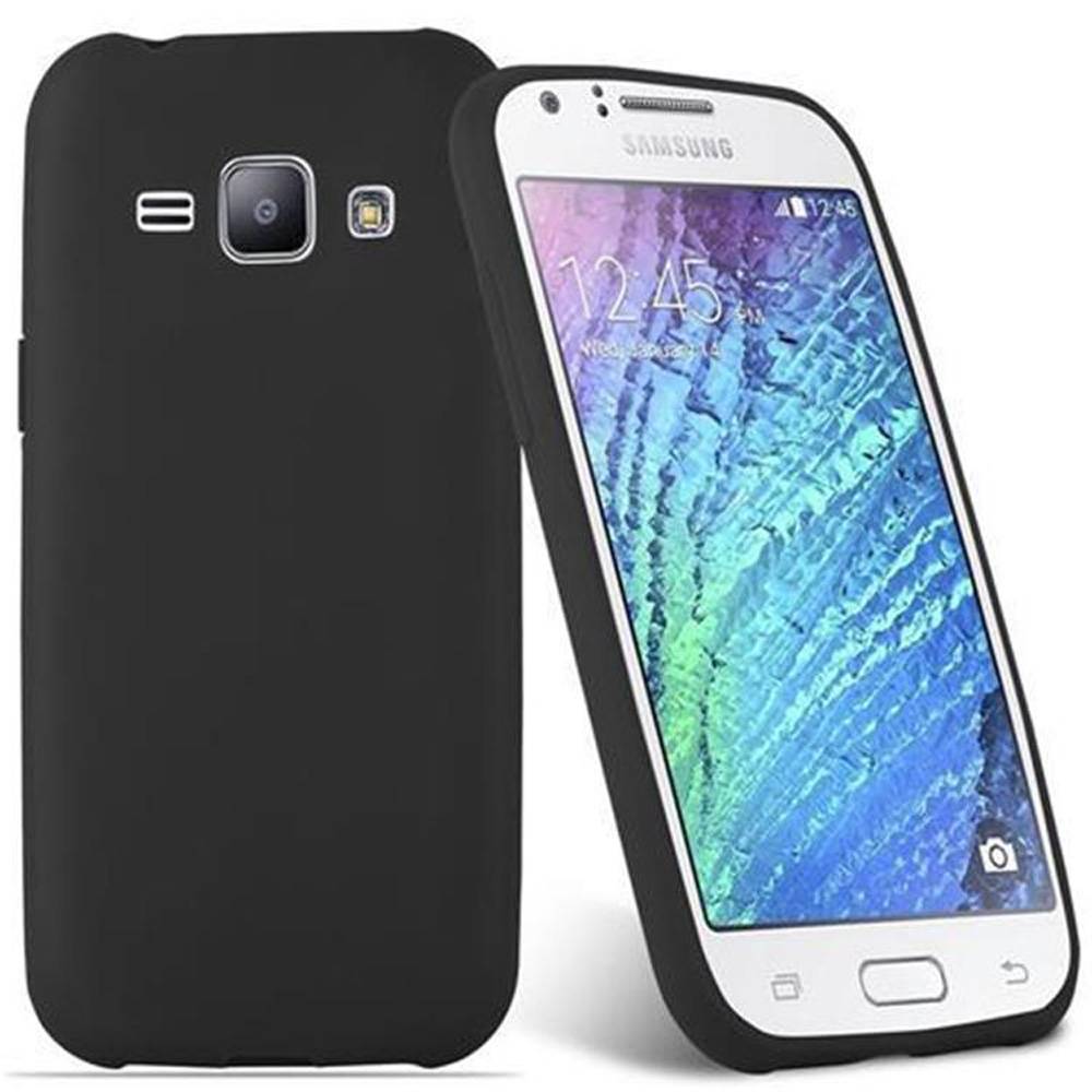 Cadorabo Hülle für Samsung Galaxy J1 2015 Schutzhülle in Schwarz Handyhülle TPU Silikon Etui Case Cover