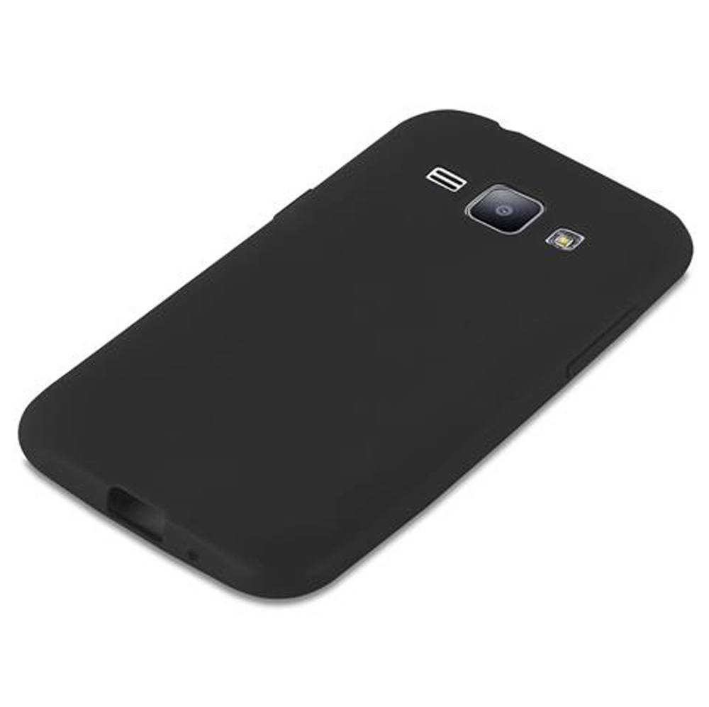 Cadorabo Hülle für Samsung Galaxy J1 2015 Schutzhülle in Schwarz Handyhülle TPU Silikon Etui Case Cover