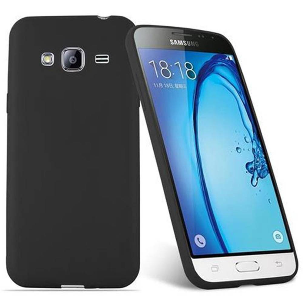 Cadorabo Hülle für Samsung Galaxy J3 2015 Schutzhülle in Schwarz Handyhülle TPU Silikon Etui Case Cover