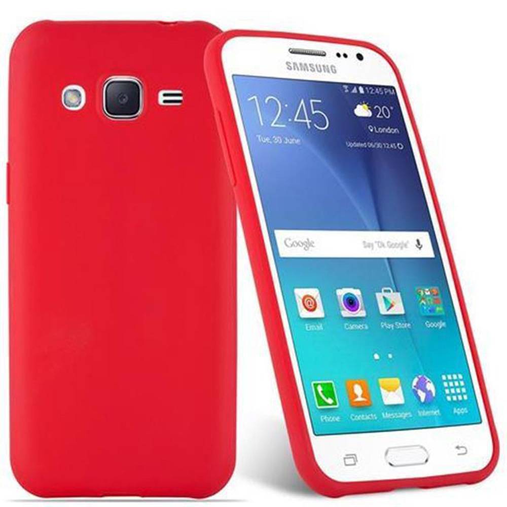 Cadorabo Hülle für Samsung Galaxy J2 2015 Schutzhülle in Rot Handyhülle TPU Silikon Etui Case Cover