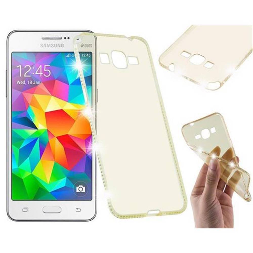 Cadorabo Hülle für Samsung Galaxy GRAND PRIME Schutz Hülle in Gelb Case Cover TPU Silikon Strass Handyhülle Etui