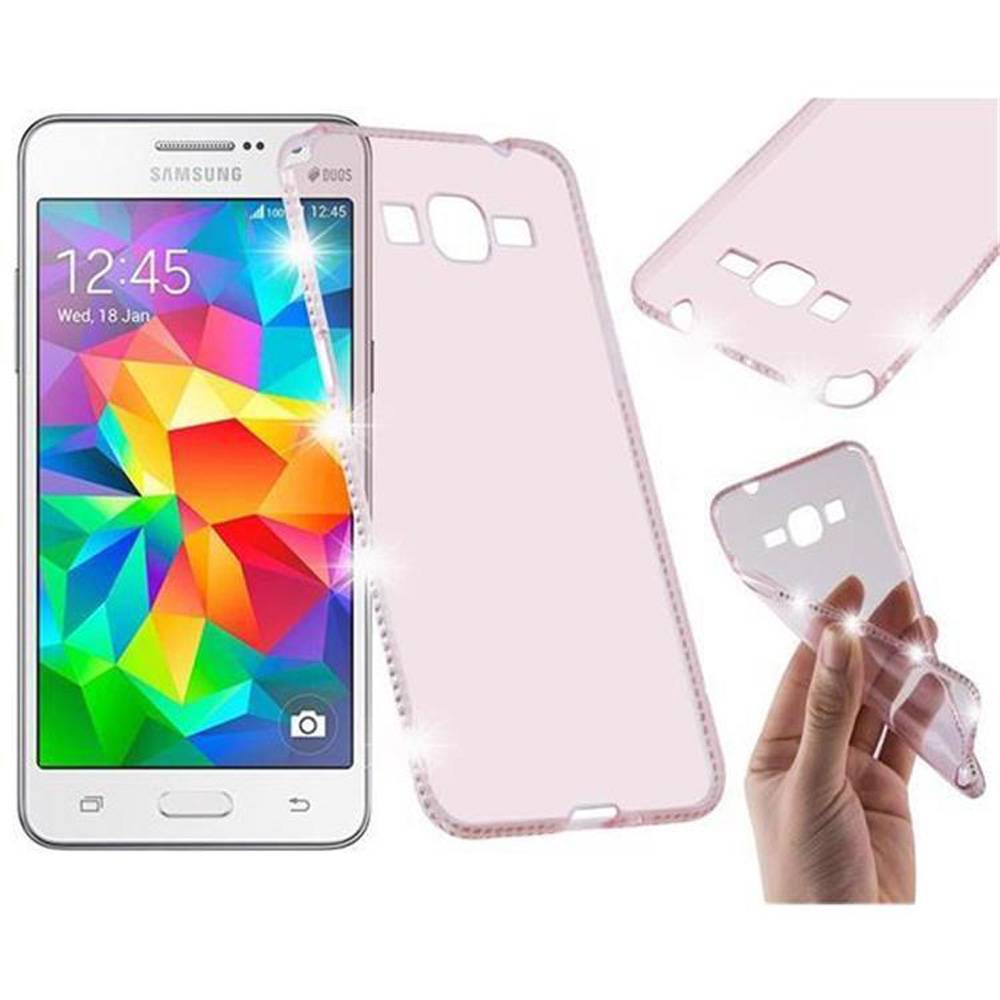 Cadorabo Hülle für Samsung Galaxy GRAND PRIME Schutz Hülle in Rosa Case Cover TPU Silikon Strass Handyhülle Etui