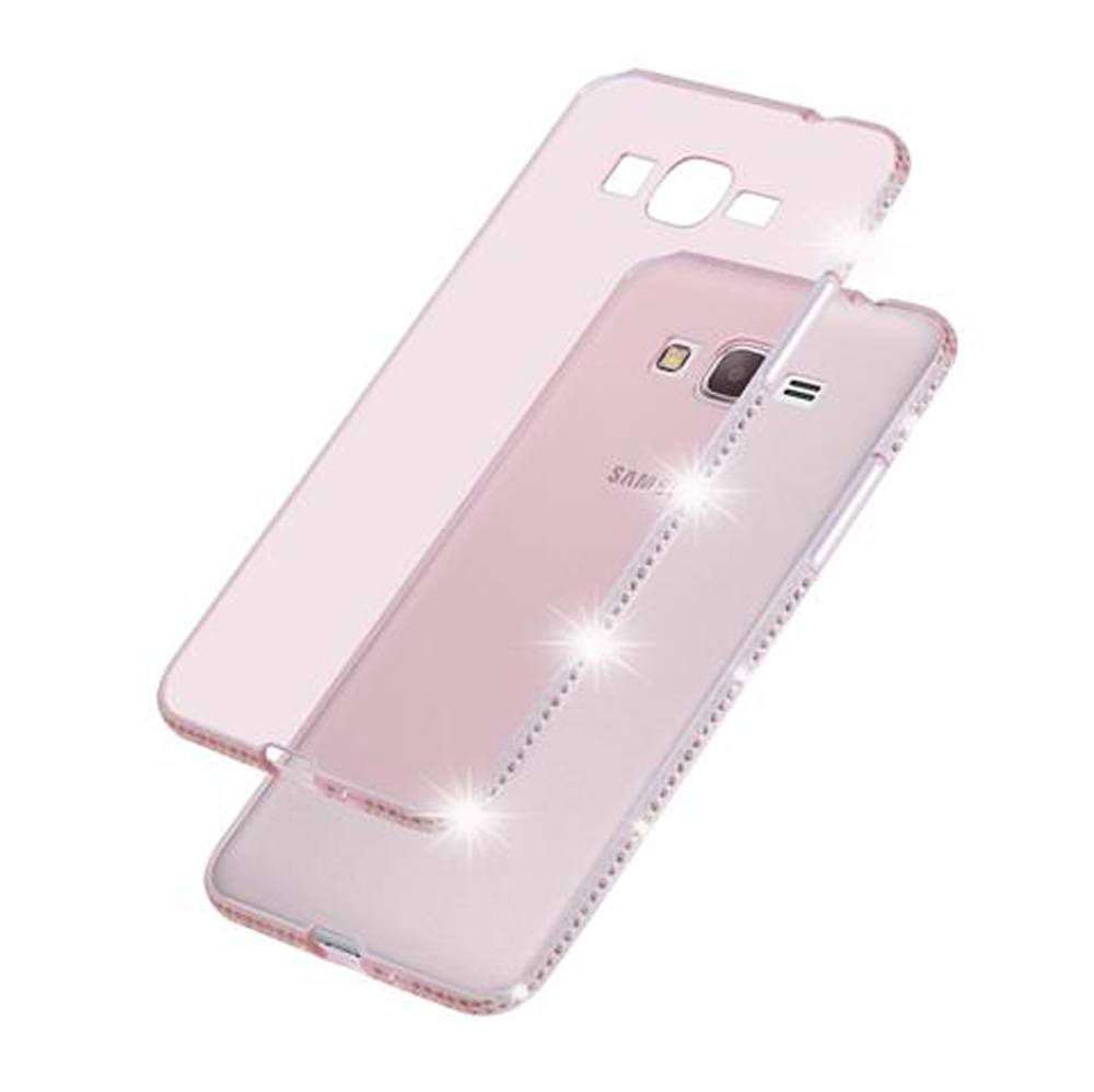Cadorabo Hülle für Samsung Galaxy GRAND PRIME Schutz Hülle in Rosa Case Cover TPU Silikon Strass Handyhülle Etui