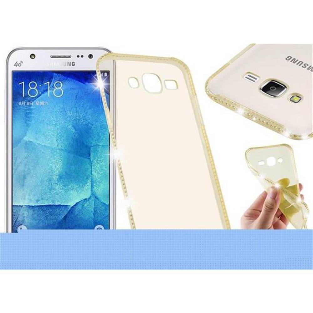 Cadorabo Hülle für Samsung Galaxy J5 2015 Schutz Hülle in Gelb Case Cover TPU Silikon Strass Handyhülle Etui