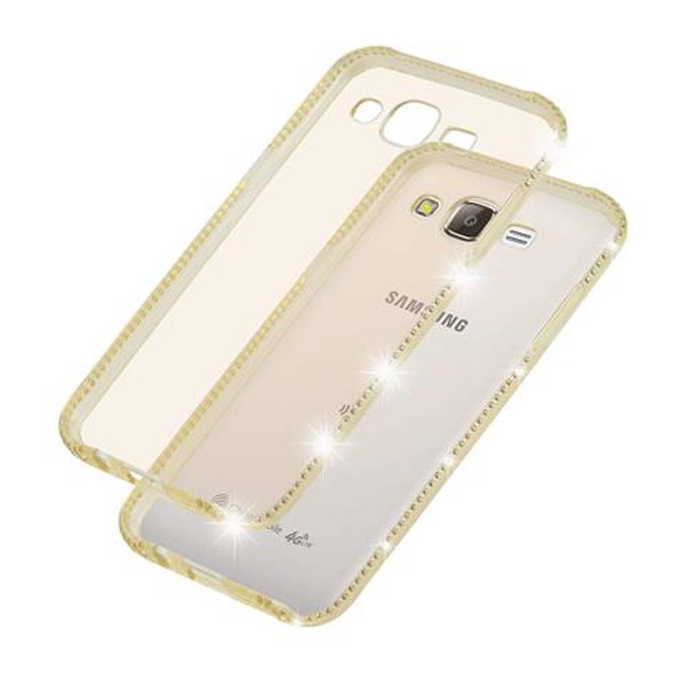 Cadorabo Hülle für Samsung Galaxy J5 2015 Schutz Hülle in Gelb Case Cover TPU Silikon Strass Handyhülle Etui