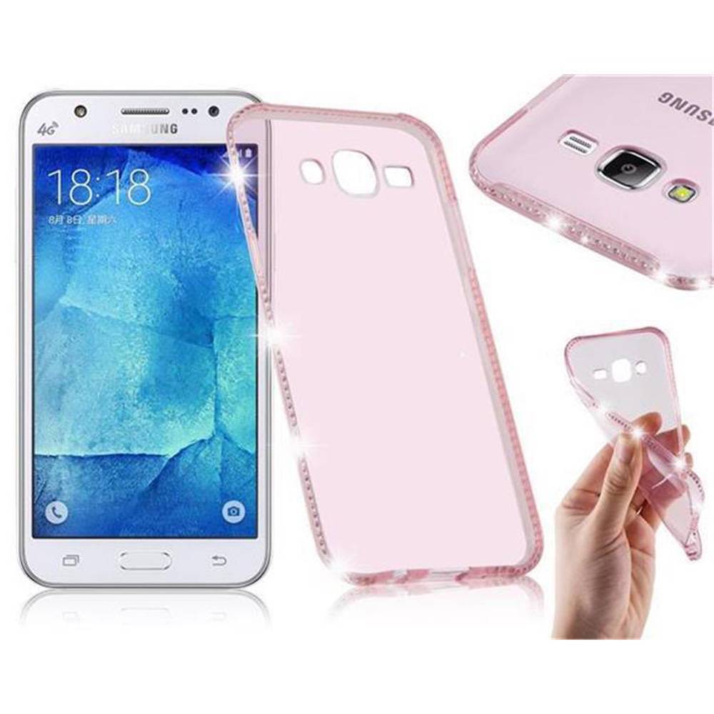 Cadorabo Hülle für Samsung Galaxy J5 2015 Schutz Hülle in Rosa Case Cover TPU Silikon Strass Handyhülle Etui
