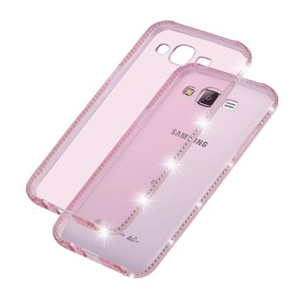 Cadorabo Hülle für Samsung Galaxy J5 2015 Schutz Hülle in Rosa Case Cover TPU Silikon Strass Handyhülle Etui