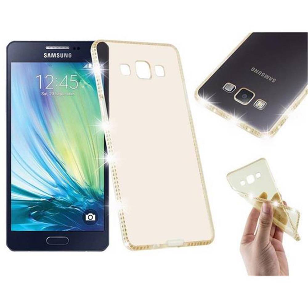 Cadorabo Hülle für Samsung Galaxy A5 2015 Schutz Hülle in Gelb Case Cover TPU Silikon Strass Handyhülle Etui
