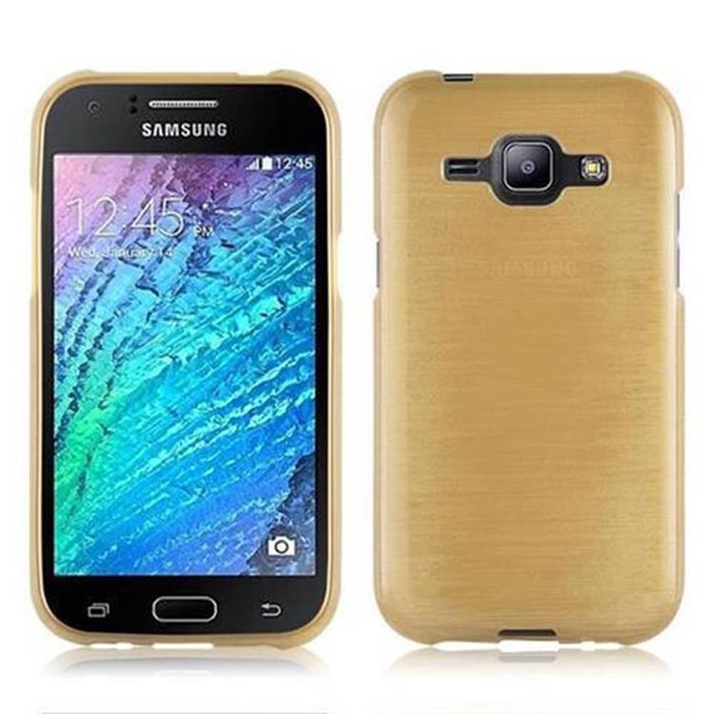 Cadorabo Hülle für Samsung Galaxy J1 2015 Schutz Hülle in Gold Schutzhülle TPU Silikon Etui Case Cover
