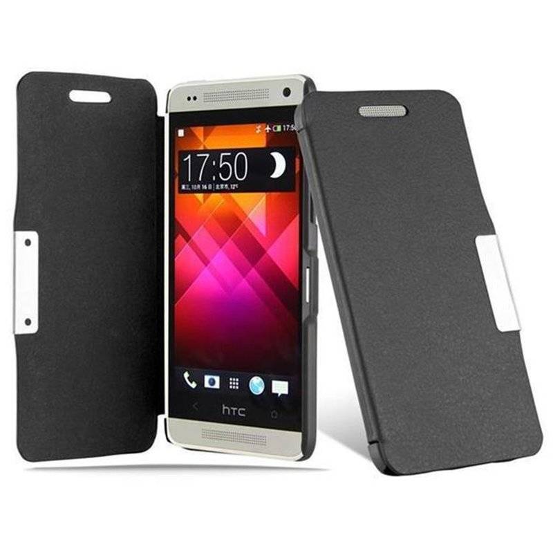 Cadorabo Hülle für HTC ONE MINI M4 - Hülle in KAVIAR SCHWARZ – Handyhülle mit Magnetverschluss im Ultra Slim Book Design