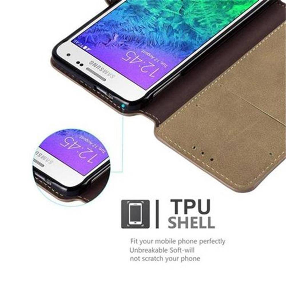 Cadorabo Hülle für Samsung Galaxy ALPHA Hülle in Braun Schutzhülle Handyhülle Etui Case Cover
