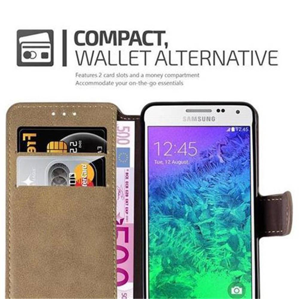 Cadorabo Hülle für Samsung Galaxy ALPHA Hülle in Braun Schutzhülle Handyhülle Etui Case Cover
