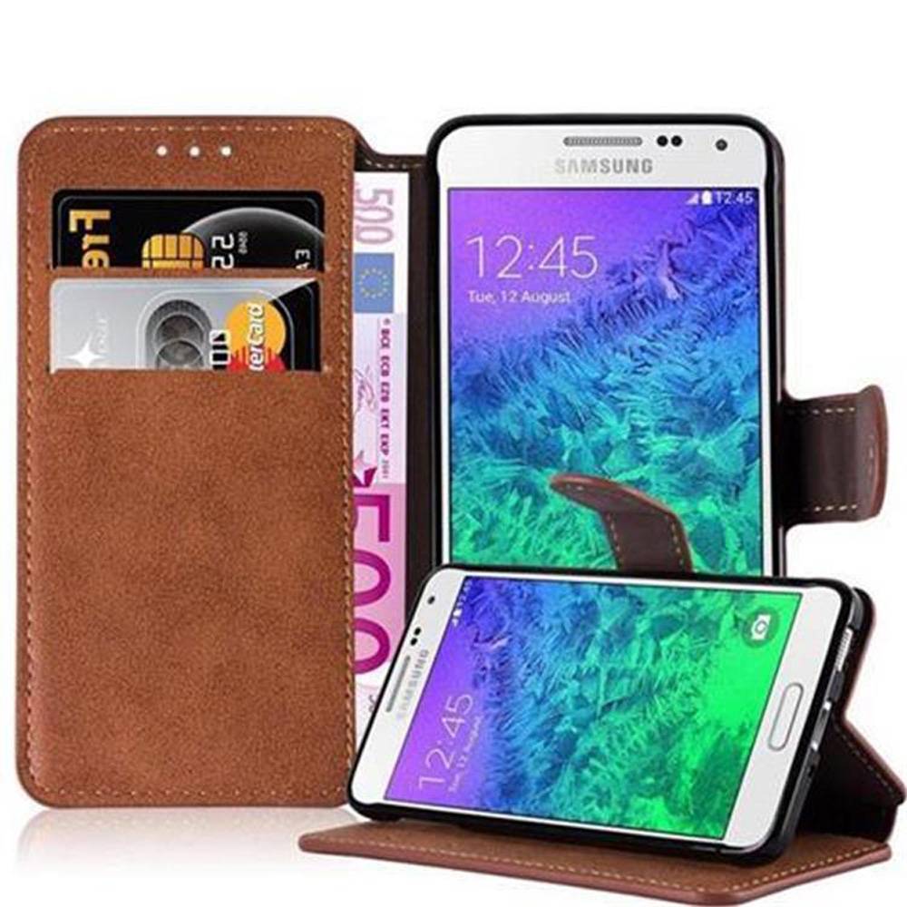 Cadorabo Hülle für Samsung Galaxy ALPHA Hülle in Braun Schutzhülle Handyhülle Etui Case Cover