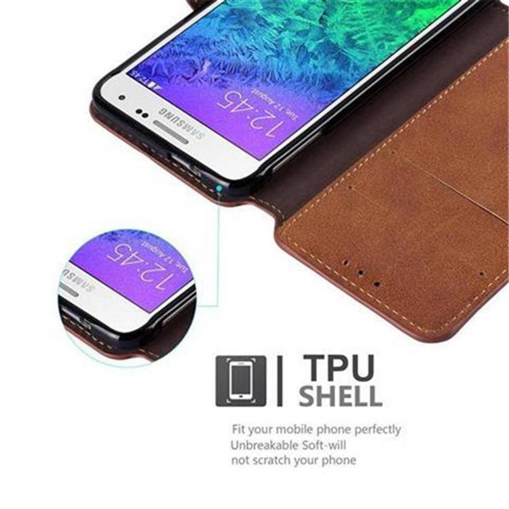 Cadorabo Hülle für Samsung Galaxy ALPHA Hülle in Braun Schutzhülle Handyhülle Etui Case Cover
