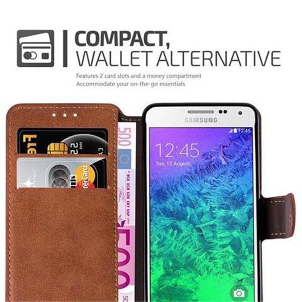 Cadorabo Hülle für Samsung Galaxy ALPHA Hülle in Braun Schutzhülle Handyhülle Etui Case Cover