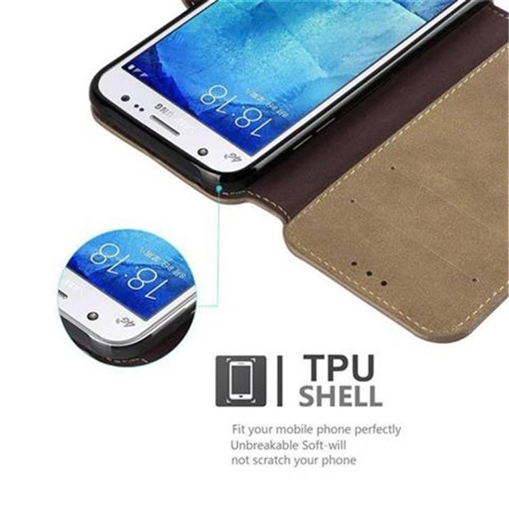 Cadorabo Hülle für Samsung Galaxy J5 2015 Hülle in Braun Schutzhülle Handyhülle Etui Case Cover