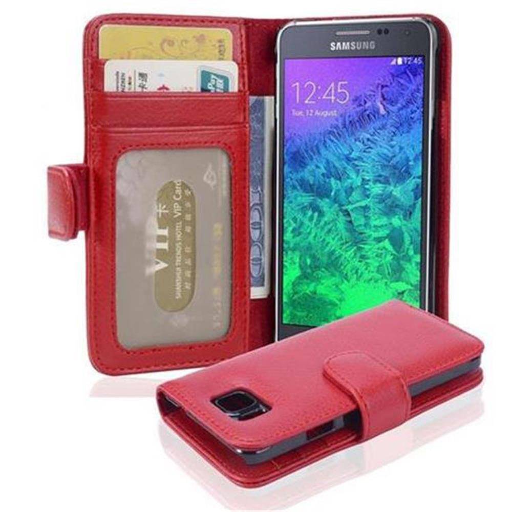 Cadorabo Hülle für Samsung Galaxy ALPHA in Rot Backcover Handy Schutz Hülle Book Case Booklet Kartenfächer