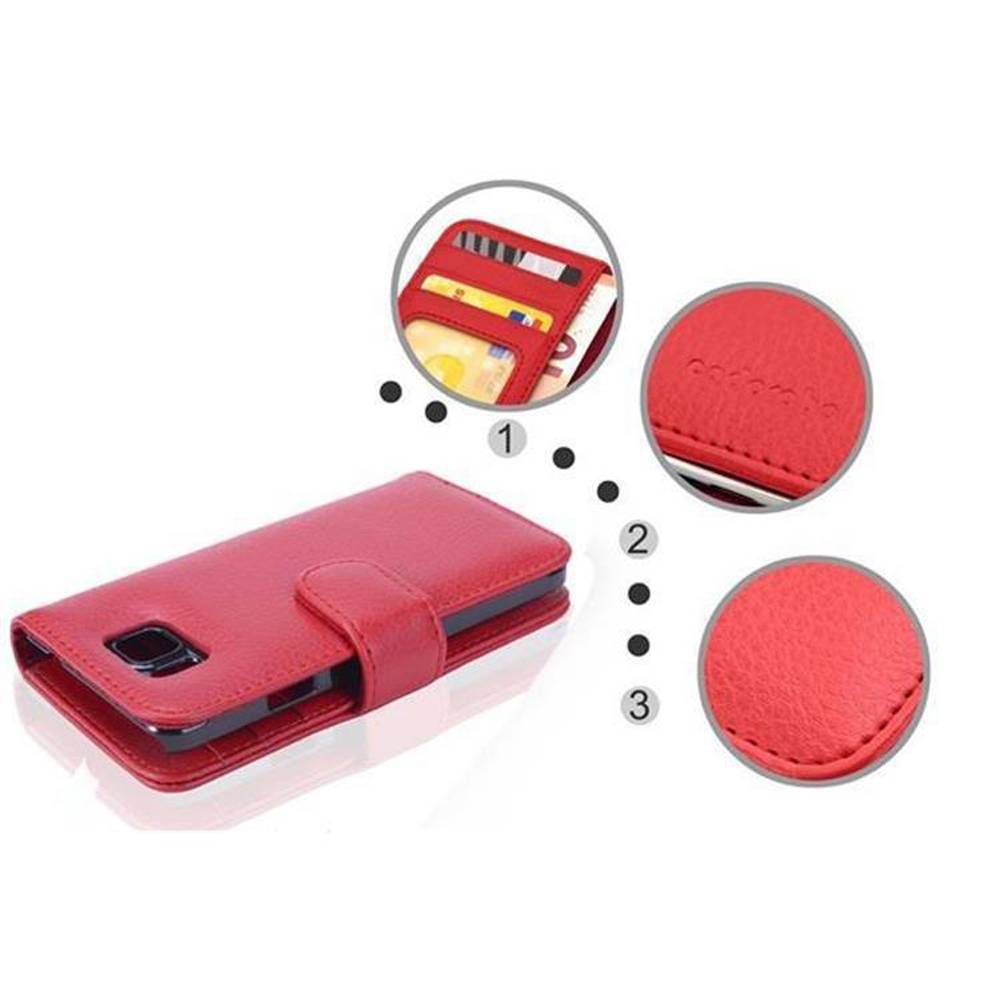 Cadorabo Hülle für Samsung Galaxy ALPHA in Rot Backcover Handy Schutz Hülle Book Case Booklet Kartenfächer