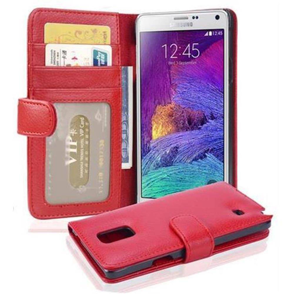 Cadorabo Hülle für Samsung Galaxy NOTE 4 in Rot Backcover Handy Schutz Hülle Book Case Booklet Kartenfächer