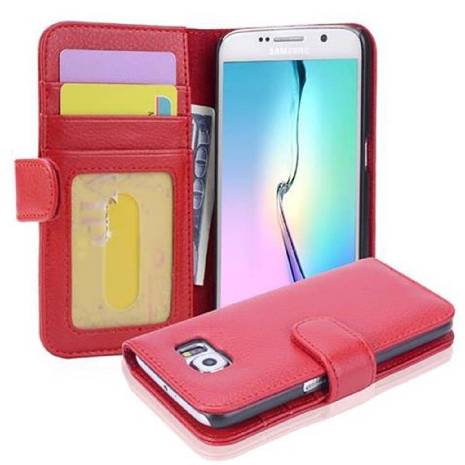 Cadorabo Hülle für Samsung Galaxy S6 in Rot Backcover Handy Schutz Hülle Book Case Booklet Kartenfächer