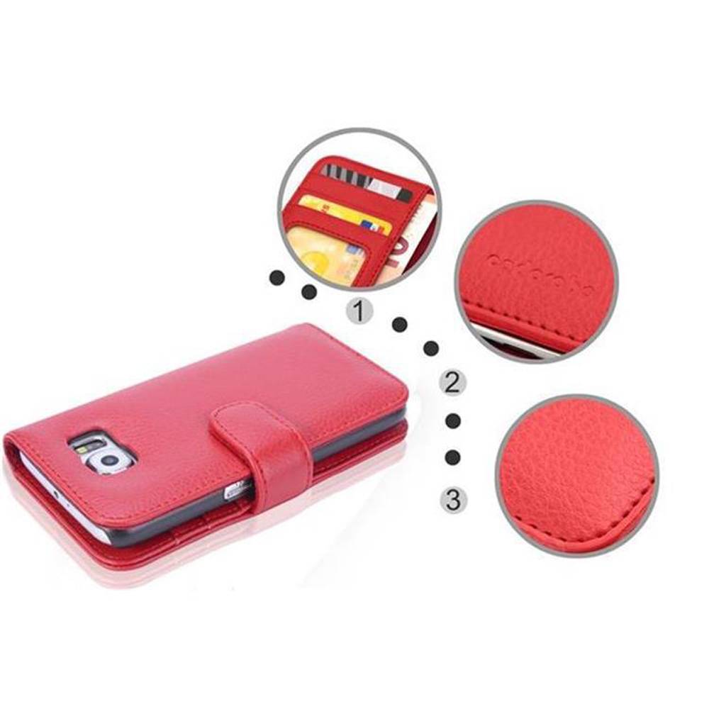 Cadorabo Hülle für Samsung Galaxy S6 in Rot Backcover Handy Schutz Hülle Book Case Booklet Kartenfächer