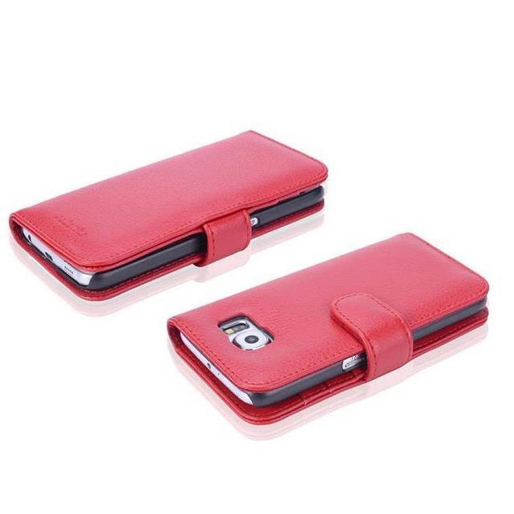 Cadorabo Hülle für Samsung Galaxy S6 in Rot Backcover Handy Schutz Hülle Book Case Booklet Kartenfächer