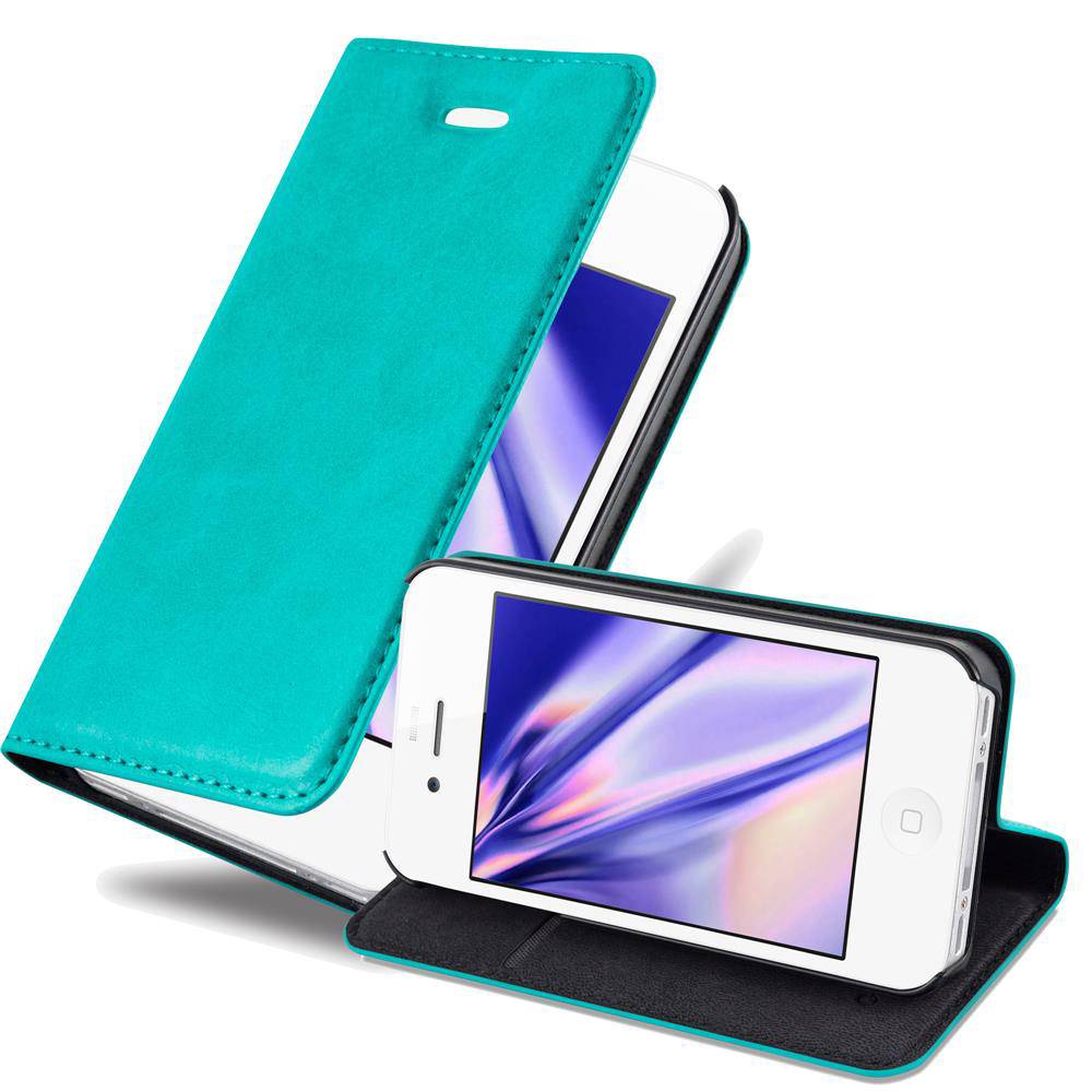 Cadorabo Hülle für Apple iPhone 4 / 4S Schutz Hülle in Türkis Handyhülle Etui Case Cover Magnetverschluss