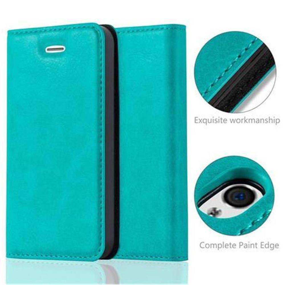 Cadorabo Hülle für Apple iPhone 4 / 4S Schutz Hülle in Türkis Handyhülle Etui Case Cover Magnetverschluss