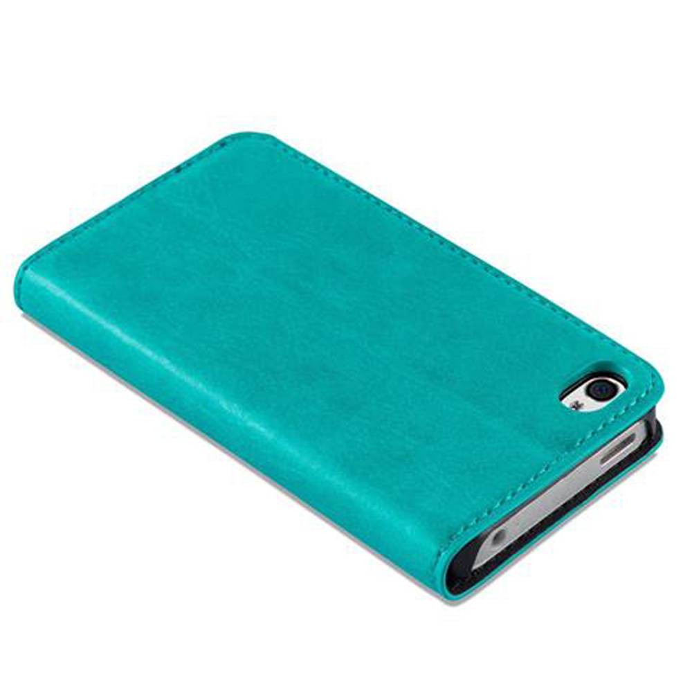 Cadorabo Hülle für Apple iPhone 4 / 4S Schutz Hülle in Türkis Handyhülle Etui Case Cover Magnetverschluss