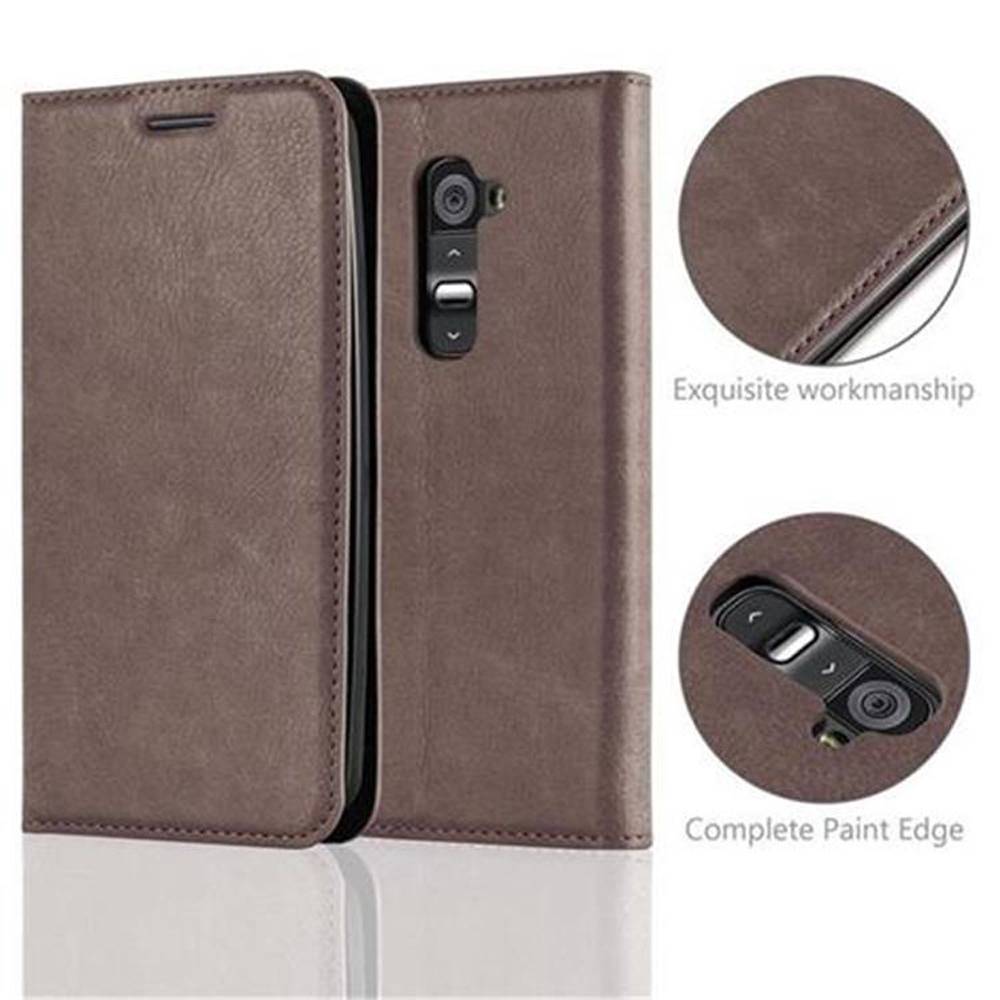 Cadorabo Hülle für LG G2 Schutz Hülle in Braun Handyhülle Etui Case Cover Magnetverschluss