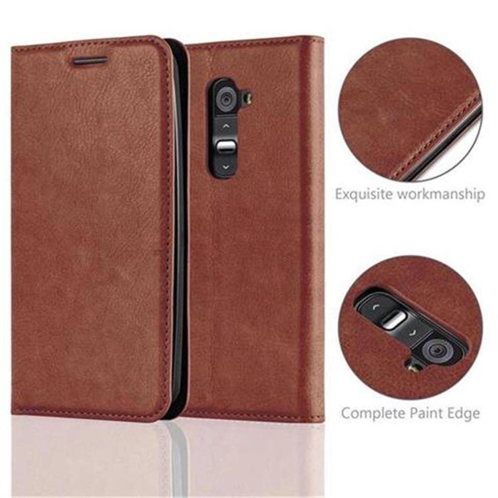 Cadorabo Hülle für LG G2 Schutz Hülle in Braun Handyhülle Etui Case Cover Magnetverschluss