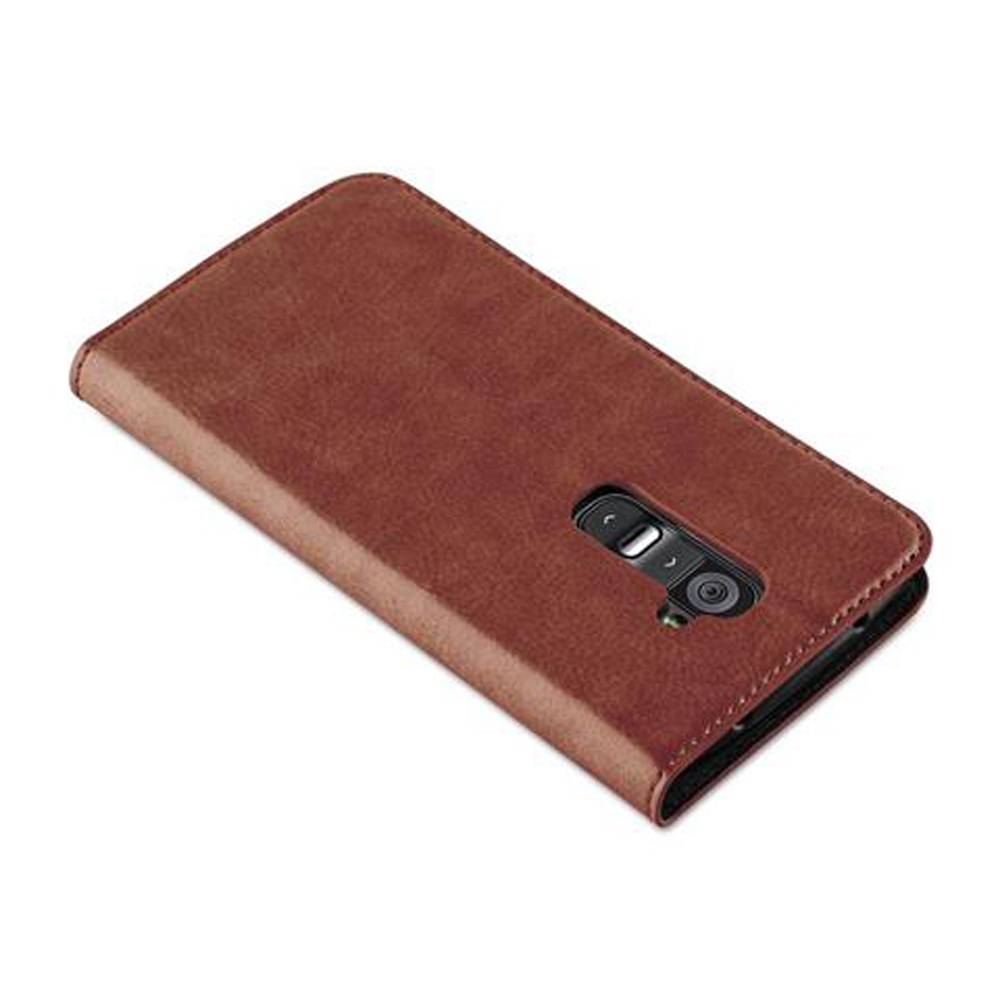 Cadorabo Hülle für LG G2 Schutz Hülle in Braun Handyhülle Etui Case Cover Magnetverschluss