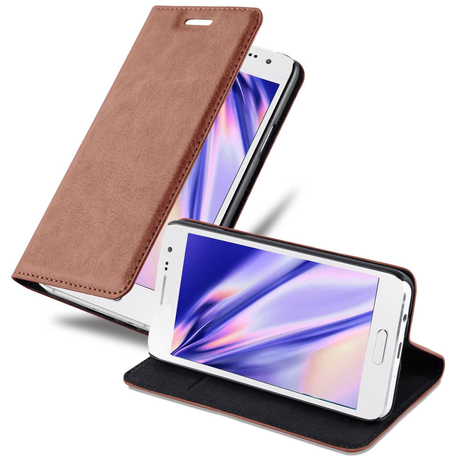 Cadorabo Hülle für Samsung Galaxy A3 2015 Schutz Hülle in Braun Handyhülle Etui Case Cover Magnetverschluss