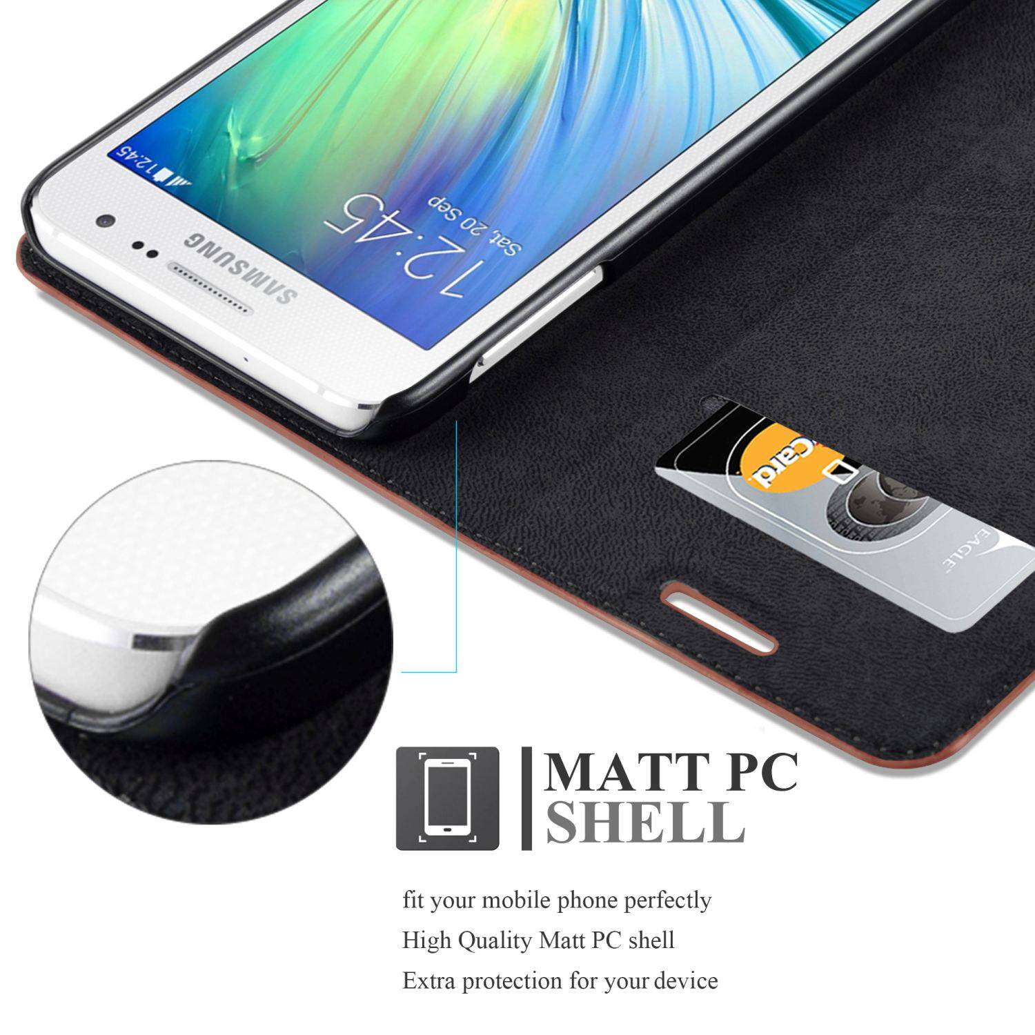 Cadorabo Hülle für Samsung Galaxy A3 2015 Schutz Hülle in Braun Handyhülle Etui Case Cover Magnetverschluss