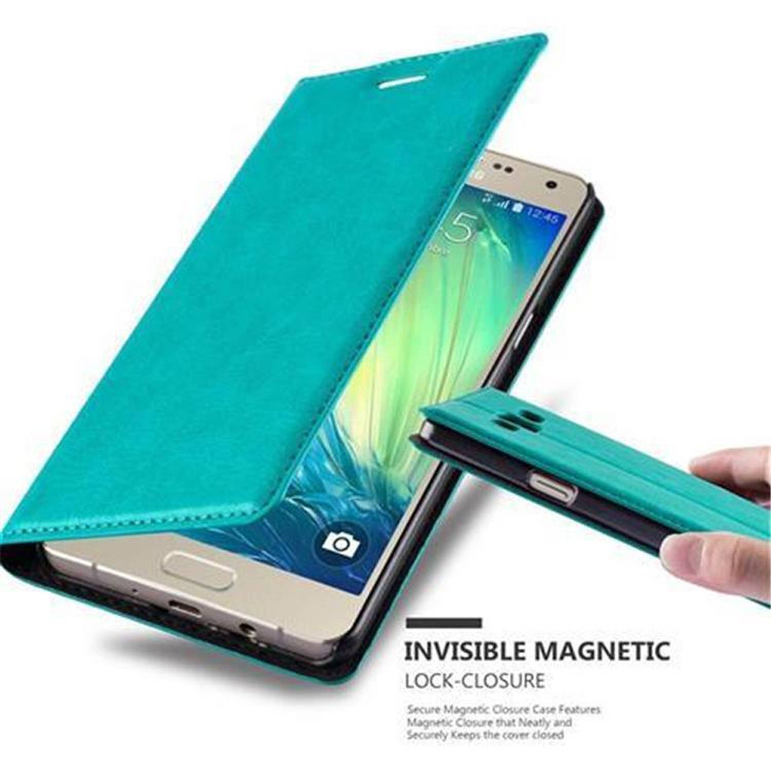 Cadorabo Hülle für Samsung Galaxy A5 2015 Schutz Hülle in Türkis Handyhülle Etui Case Cover Magnetverschluss